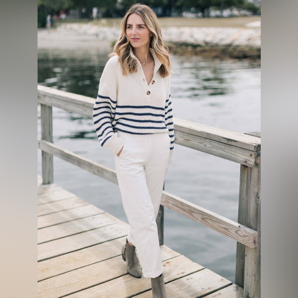 ABLE Marin pullover coastal 100% cotton striped sweater - navy & cream